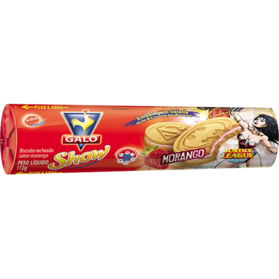 Biscoito Show Recheado Morango Galo 112G